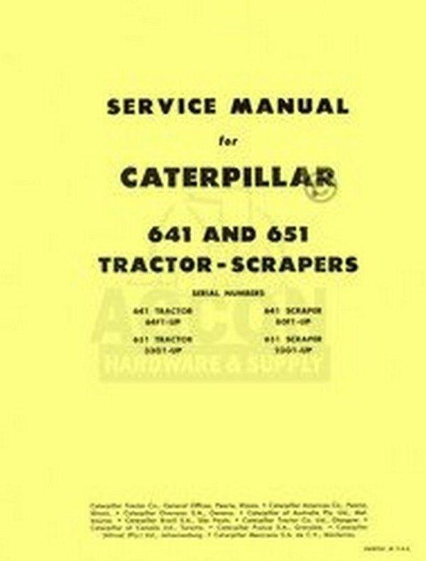 Caterpillar 641 651 TRACTOR SCRAPER SHOP SERVICE MANUAL