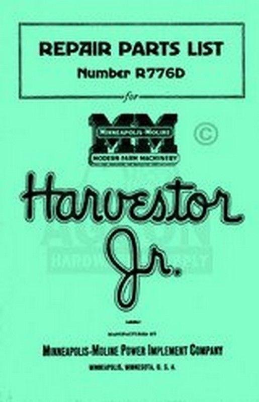 Minn Moline Harvestor JR Repair Parts Manual Catalog
