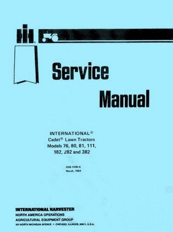 IH CUB CADET 86 108 109 128 129 149 169 Service Manual