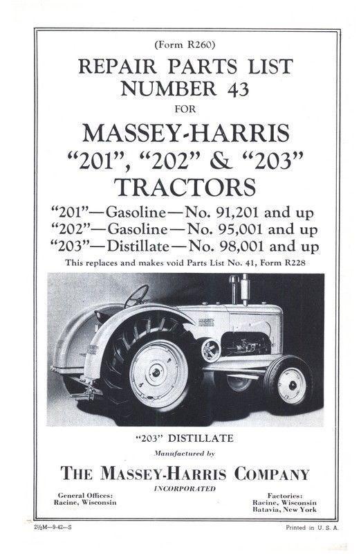Massey Harris 201 202 203 Tractor Parts List Manual MH