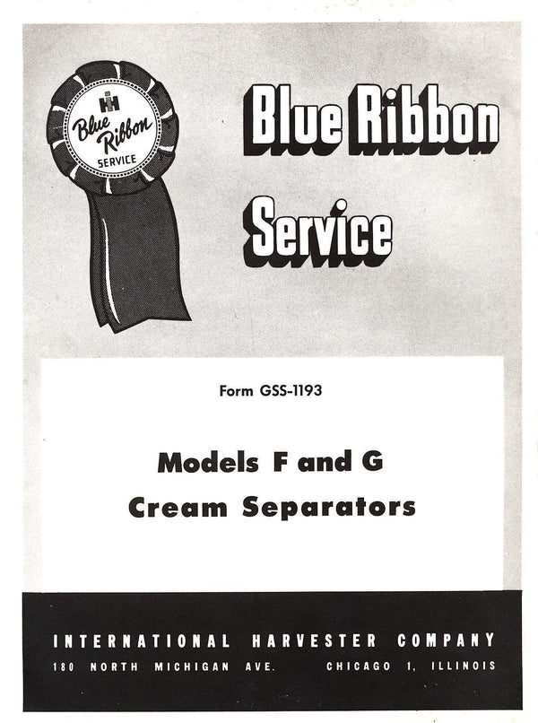 INTERNATIONAL Models F G Cream Separator Service Manual