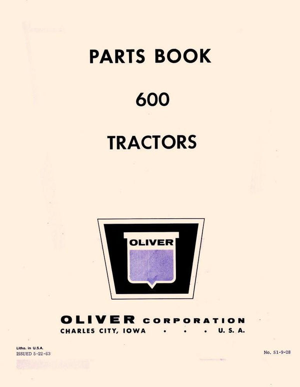 Oliver 600 Tractor Parts Manual Book