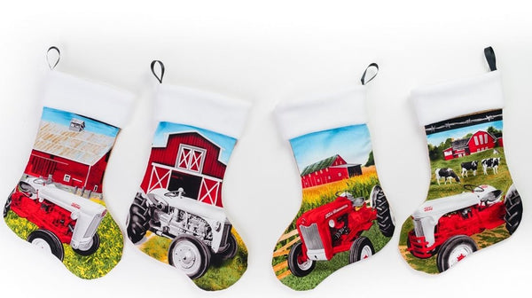 Set of Four Christmas Stockings of Ford Tractors