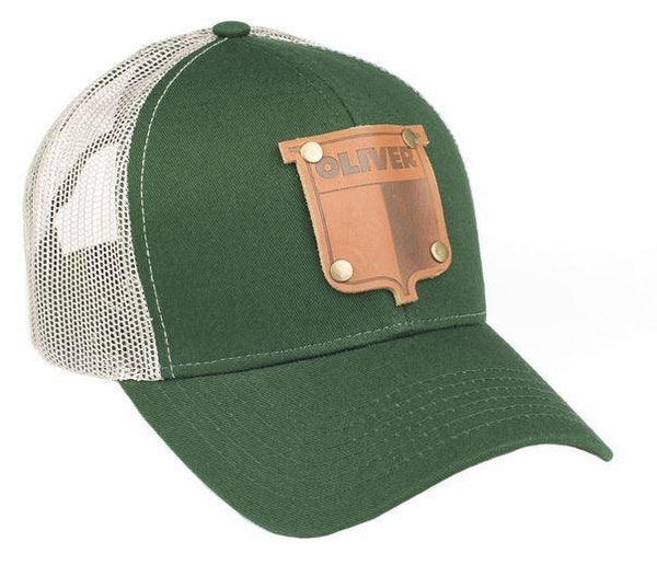 Green Vintage Oliver Faux Leather Emblem Hat With White Mesh Back