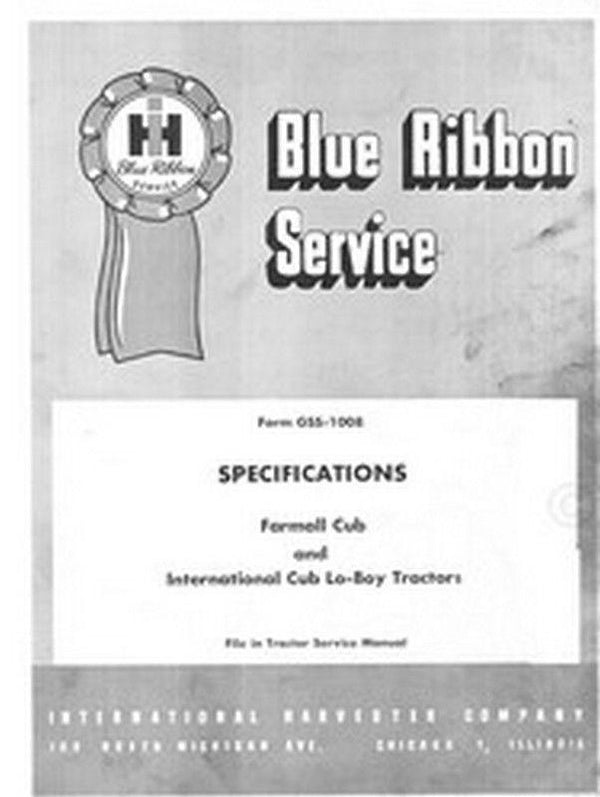 International Farmall Cub Lo-boy Loboy Tractor Specifications Service Manual IH