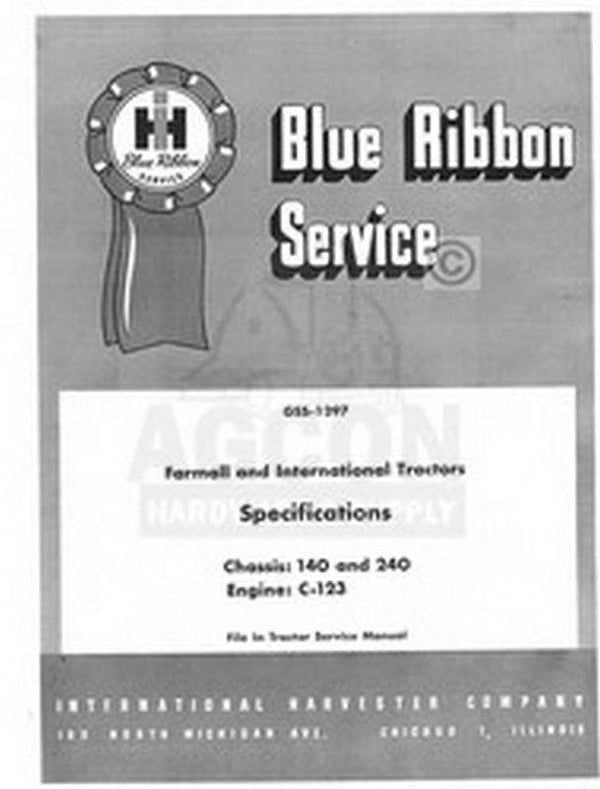 International Farmall 100 130 140 200 230 240 Specifications Service Manual IH