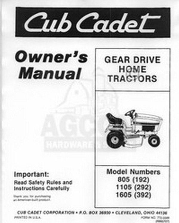 INTERNATIONAL CUB CADET 805 1105 1605 Operators Manual