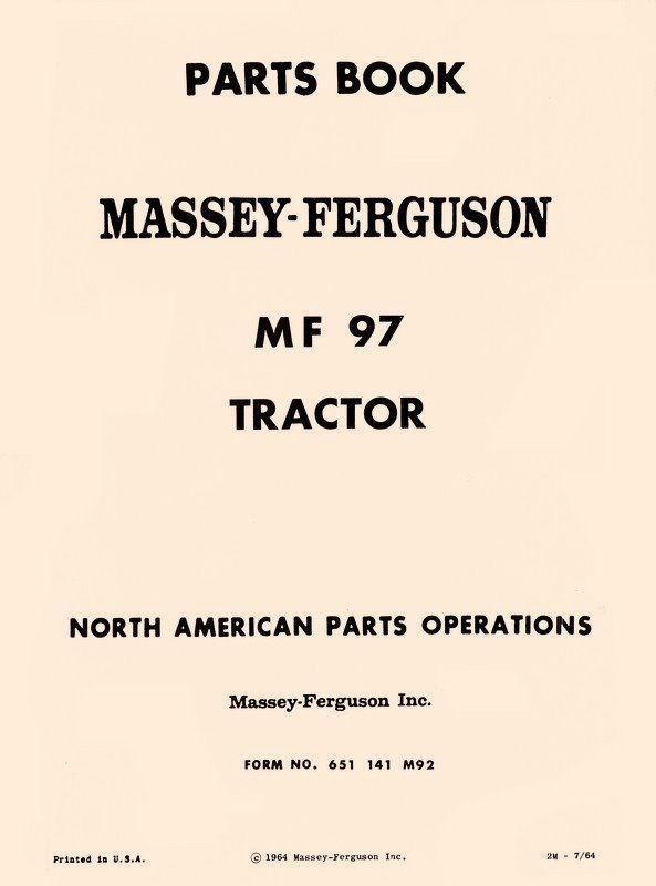 Massey Ferguson MF-97 MF97 Tractor Parts Book Manual