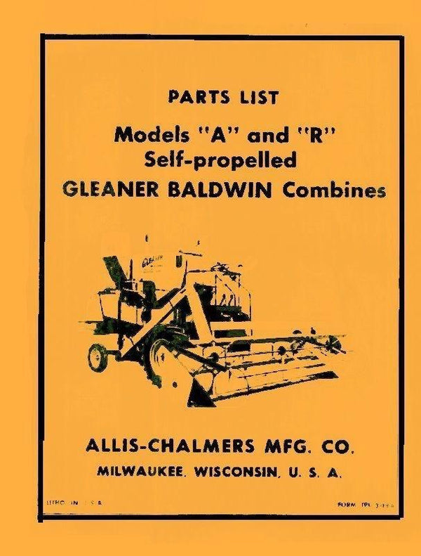 Allis Chamlers A R Gleaner Combine Parts List Manual