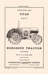International Harvester Titan 10-20 HP Kerosene Tractor Operators Manual IH