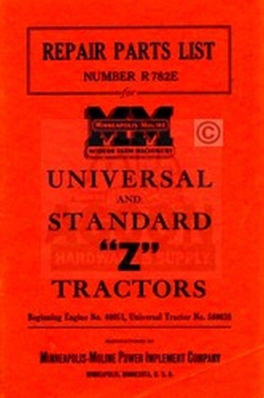 Minneapolis Moline Z Universal Standard Parts Manual