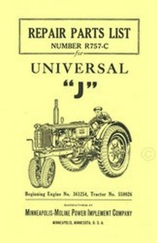 Minneapolis Moline Model J Tractor Parts Manual