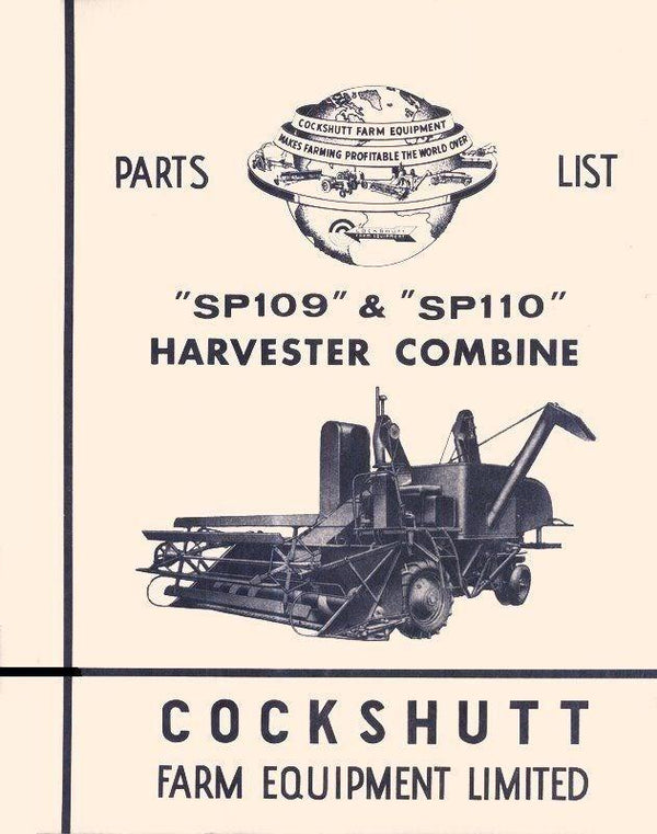 Cockshutt SP109 SP110 Harvester Parts List Manual 109