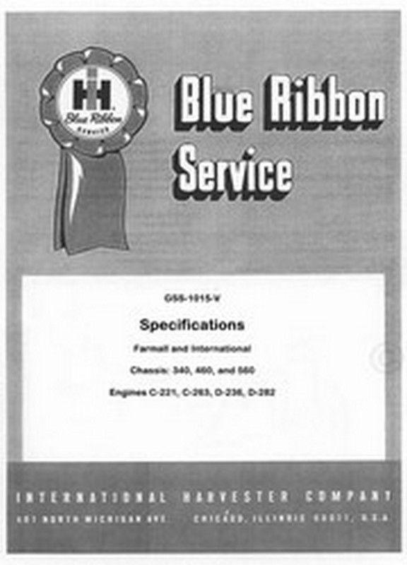 Farmall International 340 460 560 Specs. Service Manual