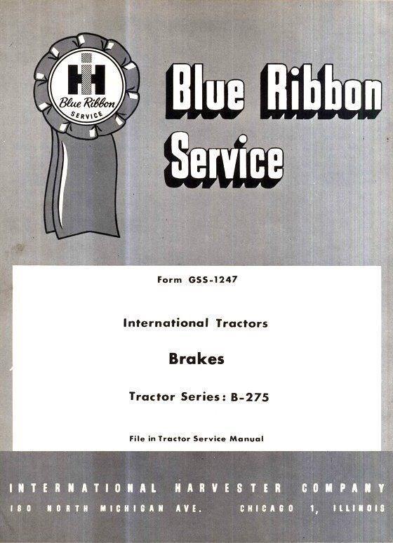 Farmall International Harvester B-275 B275 Brake Service Shop Manual