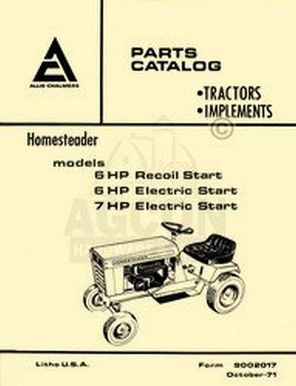 ALLIS CHALMERS Homesteader 6 7 HP Parts Catalog Manual