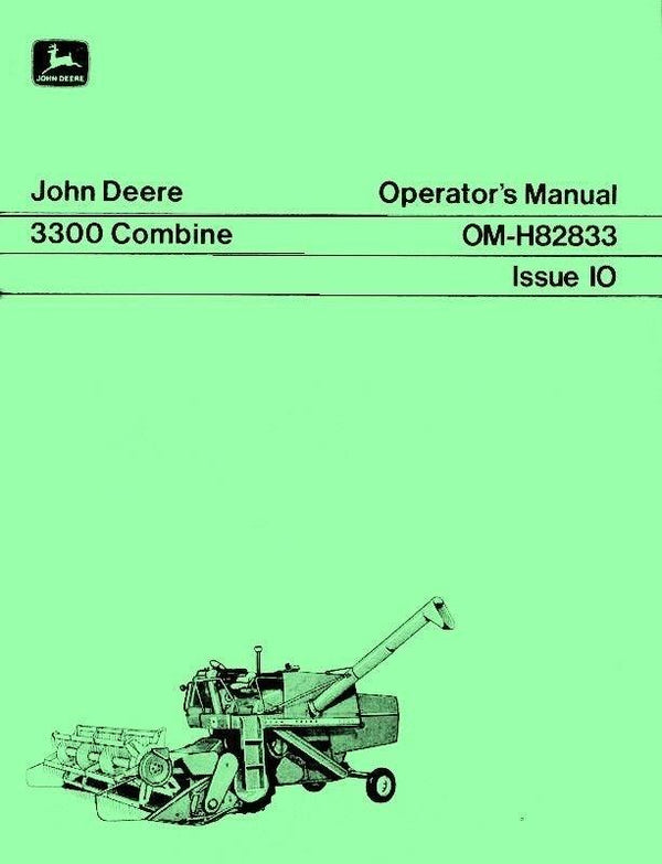 John Deere 3300 Combine Before Serial Number 3000 Operators Manual JD