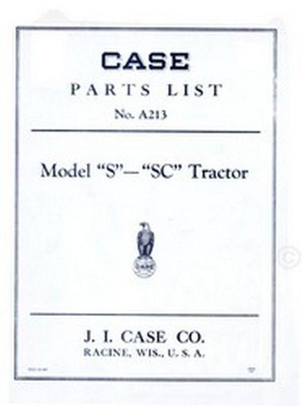 Case Model S SC Tractor Parts Catalog Manual