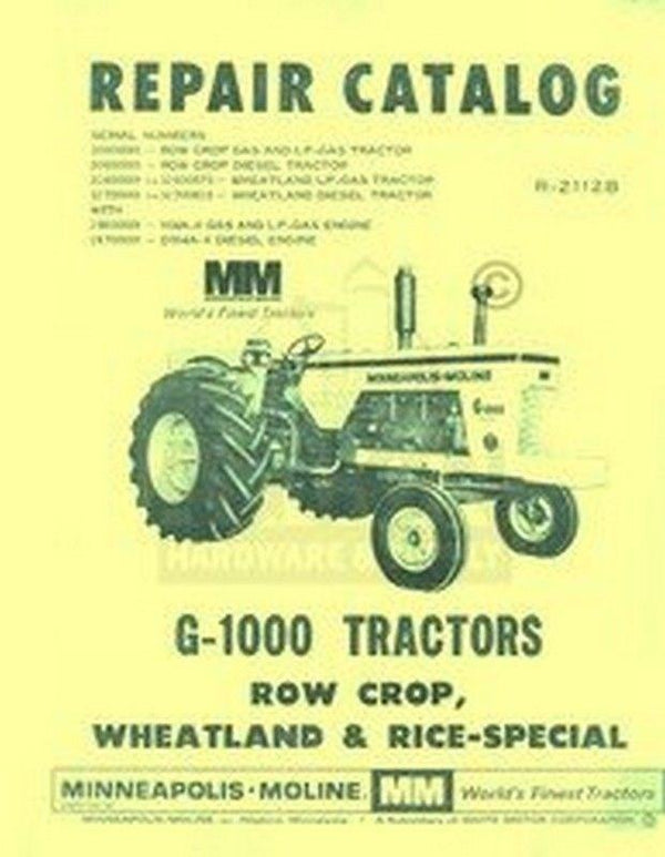 Minneapolis Moline G-1000 G1000 Row Crop Wheatland Rice Tractor Parts Manual