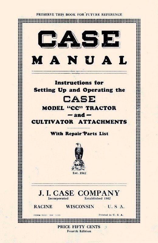 Case CC Tractor Cultivator Attachment Operators Manual