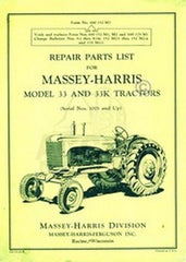 MASSEY HARRIS 33 K 33K Tractor Repair Part List Manual