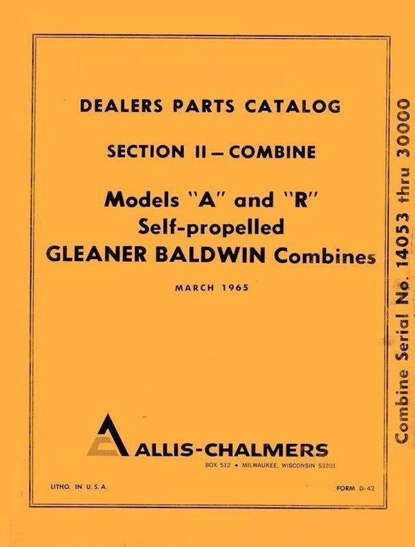 ALLIS CHALMERS A R Glean Combine Section 2 Parts Manual