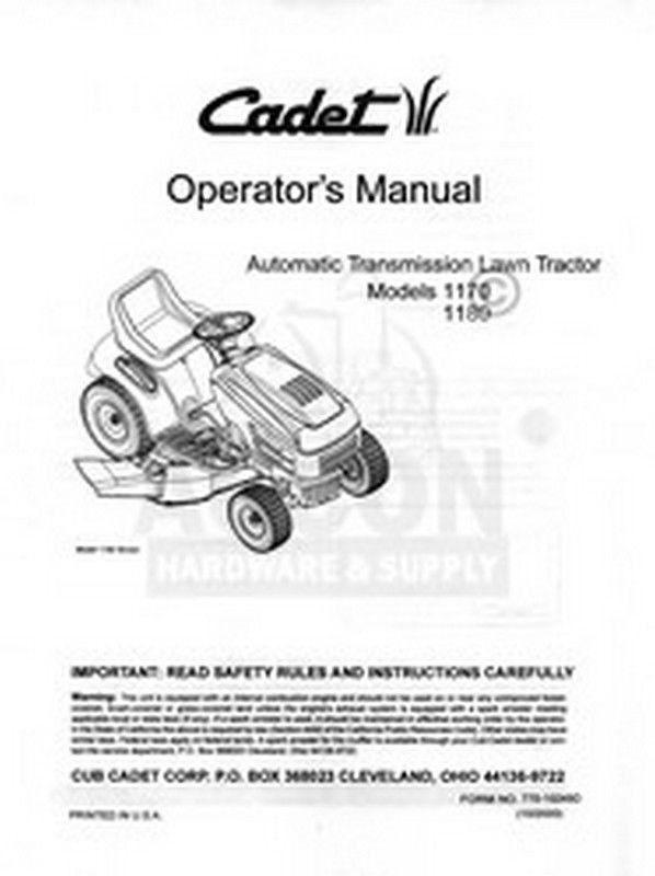 CUB CADET Model 1204 1210 1211 Owners Operators Manual