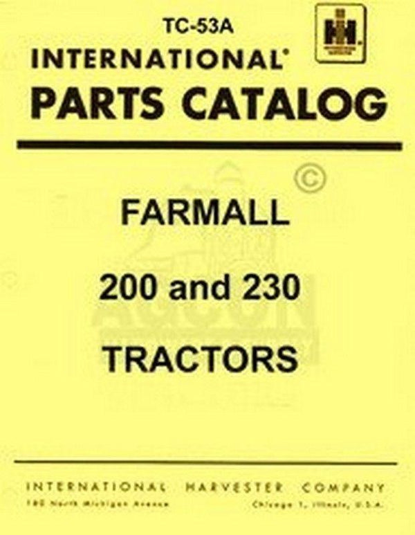 Farmall International 200 & 230 Parts Catalog Manual IH