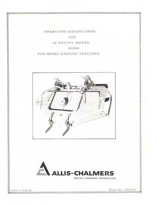 Allis Chalmers 42 Rotary Mower for B Series Tractor Operator Manual