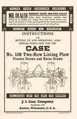 Case No. 108 Two Row Listing Plow Operators Manual