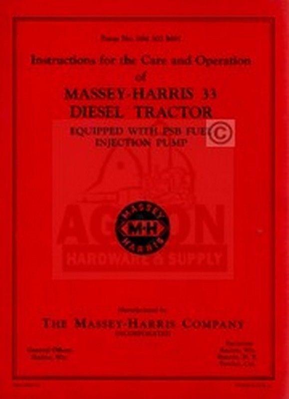 MASSEY Harris 33 Diesel Parts List Manual 1001-up