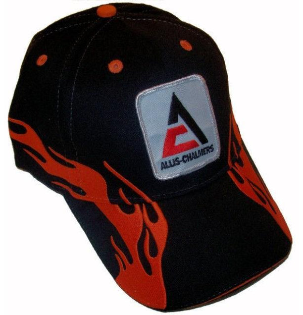 Allis Chalmers New Logo Tractor 6 Panel Black And Red Flame Hat - Cap Fits Most