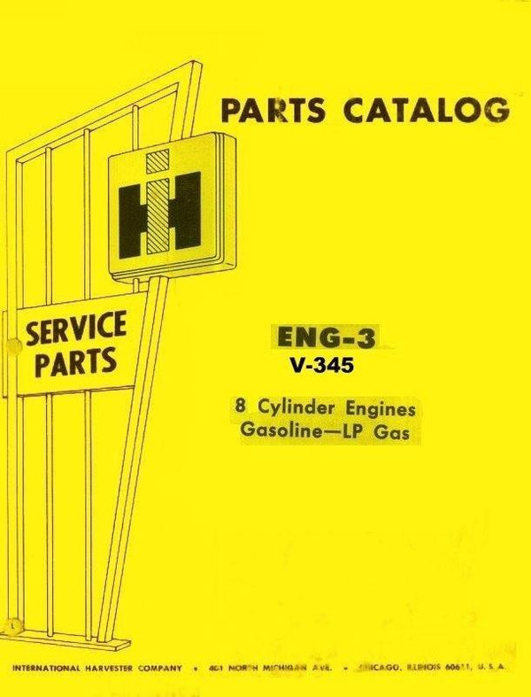 International  V-345 V345 8 Cylinder Gas Engine 815 915 Combine Parts Manual IH