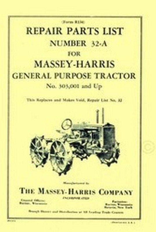 Massey Harris General Purpose GP 4WD Four Wheel Drive Parts List Manual 303,001+