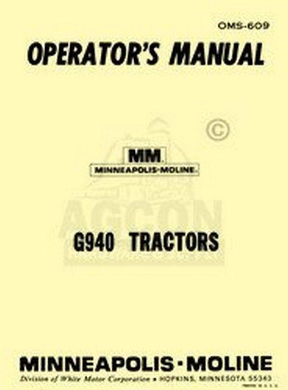 Minneapolis Moline G940 G-940 Operators Owners Manual