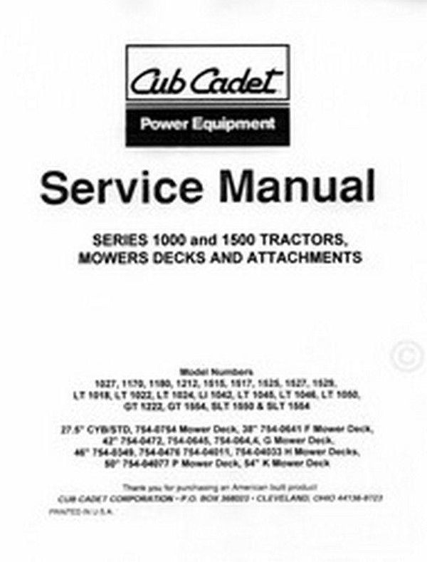 CUB CADET LT 1042 1045 1046 1050 GT 1222 Service Manual