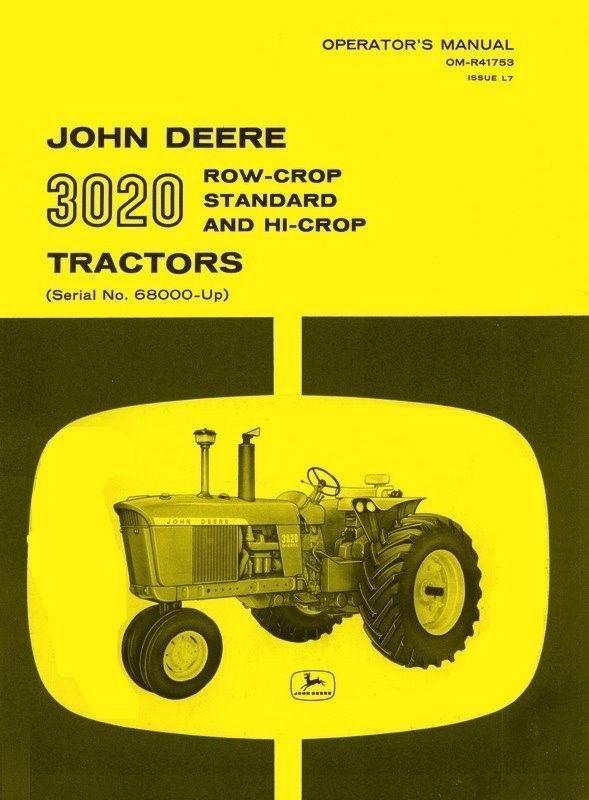 John Deere 3020 Row Crop Standard Hi Tractor Operators Manual SN 68000-122999 JD