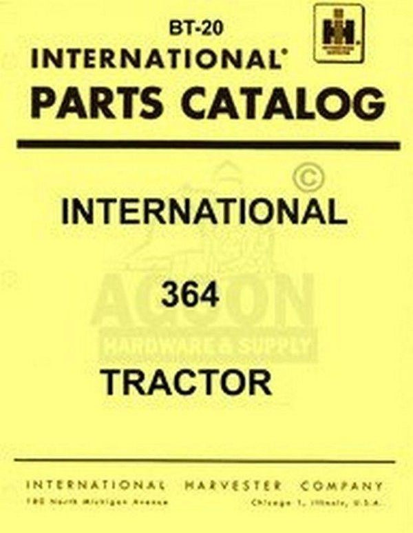 FARMALL International 364 Parts Catalog Manual IH BT-20