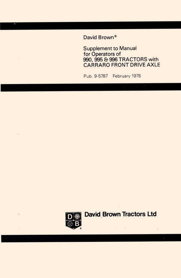 Case David Brown 990 995 996 Carraro Front Axle Supplement Operators Manual