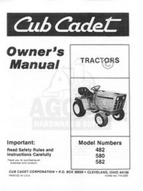 IH CUB CADET MODEL 482 580 582 Operators Owners Manual