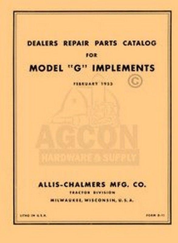 ALLIS CHALMERS G Implements Parts Catalog Manual