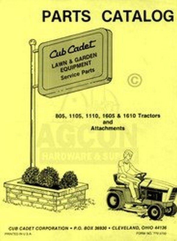 CUB CADET 805 1105 1110 1605 1610 Parts Catalog Manual