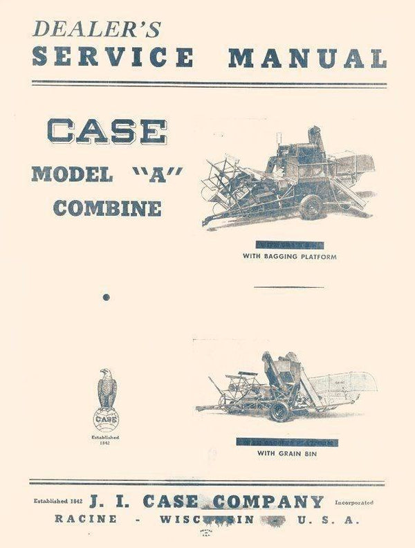 Case Model A Combine Bagging Bin Service Shop Manual