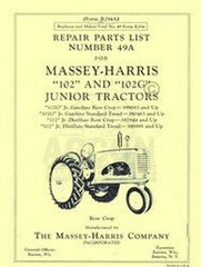 MASSEY HARRIS 102 102G Junior Parts List Manual 49A