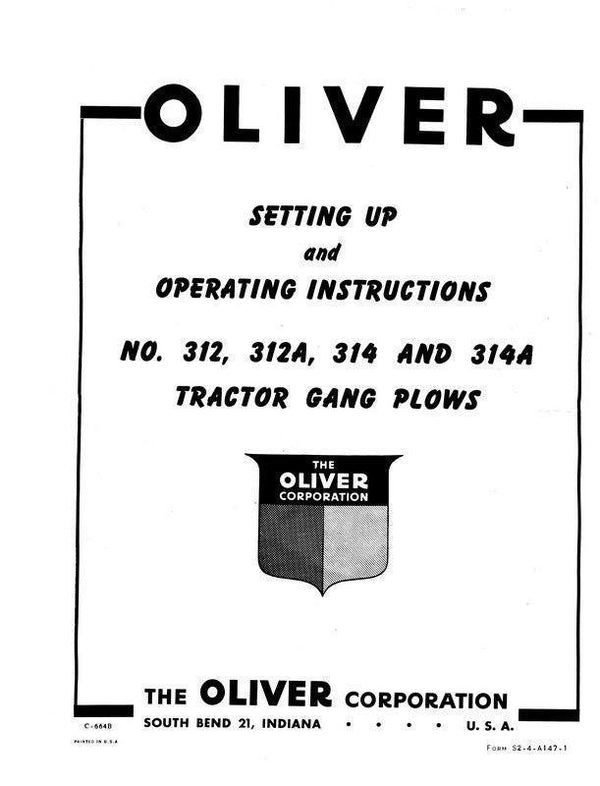 OLIVER 312 312A 314 314A Gang Plow Operators Manual