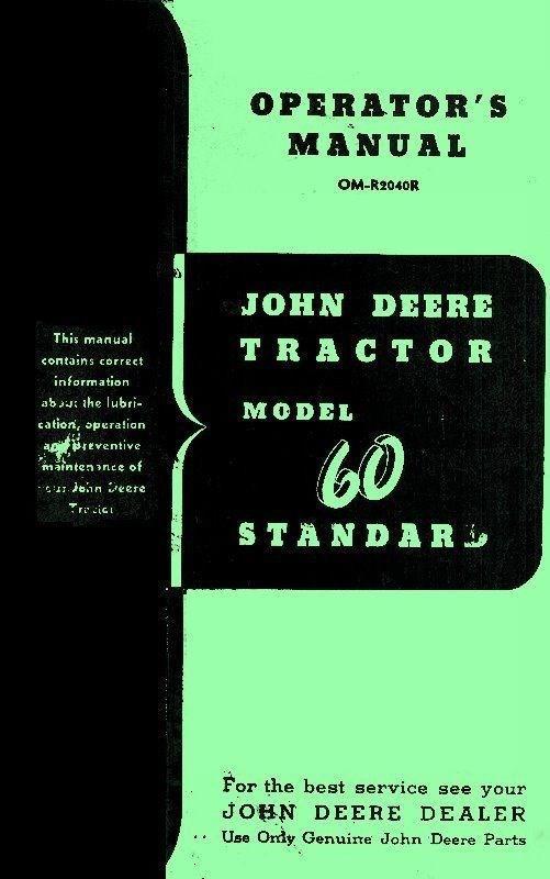 John Deere Model 60 Tractor Standard Gas All Fuel Operators Manual SN 6043000