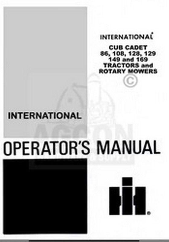 CUB CADET Model 86 108 128 129 149 169 Operators Manual