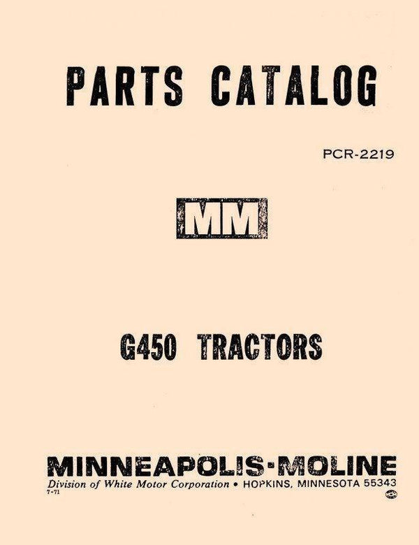 Minneapolis Moline G450 G-450 Parts Manual Catalog