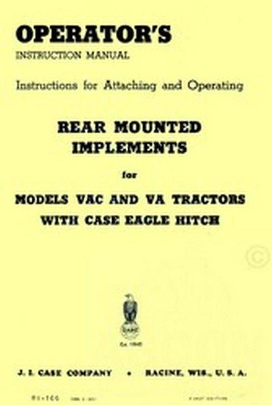 Case VAC VA Rear Mounted Implements Operators Manual