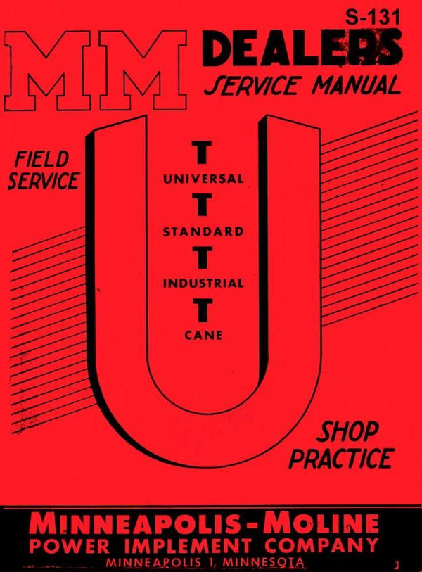 Minneapolis Moline U UT Universal Cane Service Manual